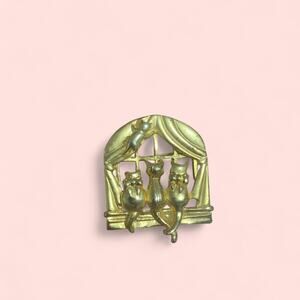 Estate Sale Find- Gold Cat looking out window brooch